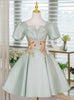 Green Puff Sleeve Appliques Homecoming Dress
