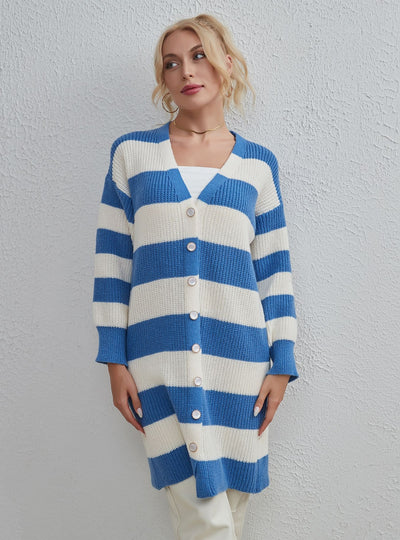 Medium and Long Striped Knitted Sweater