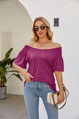 Round Neck Pleated Short Sleeve T-shirt