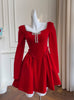 Retro Red Velvet Long Sleeve Dress