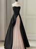 Black Satin Pink Tulle Prom Dress