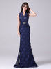 Navy Blue Mermaid Lace V-neck Mother Of The Bride Dress