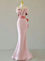 Pink Mermaid Off the Shoulder Bow Prom Dress