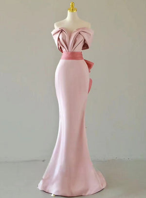 Pink Mermaid Off the Shoulder Bow Prom Dress