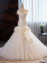 White Tulle Flower Wedding Dress