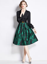 V-neck Contrast Stitching Vintage Dress