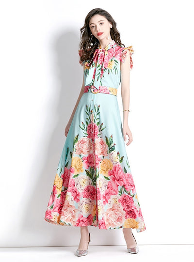 Retro Palace Flying Sleeves Long Printed Dress