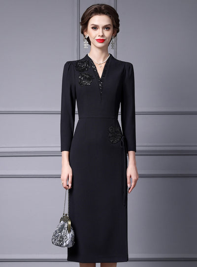 Black Beading Sequins Mother Of The Bride Dress