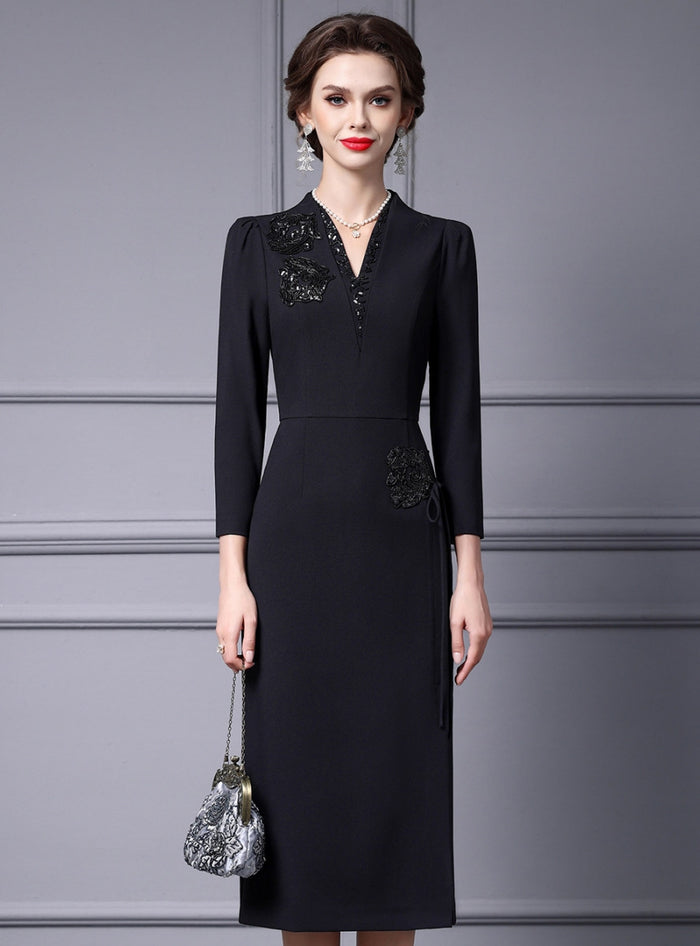 Black Beading Sequins Mother Of The Bride Dress