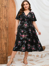 Elastic Waist Printed Short Sleeve Dress