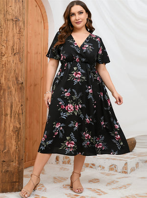 Elastic Waist Printed Short Sleeve Dress