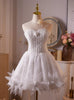 White Tulle Lace Strapless Flower Homecoming Dress