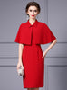 Red Shawl Sleeve Mother Of The Bride Dress