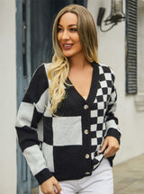 Plaid Stitching Sweater Coat