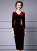 Burgundy Velvet Long Sleeve Mother Of The Bride Dress