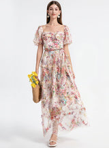 Heavy-duty Gauze Printed Spliced Ruffled Dress