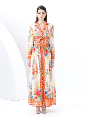 Tied Long Sleeve Top+High Waist Skirt