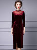 Burgundy Velvet Long Sleeve Mother Of The Bride Dress