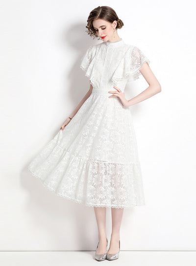 Lace White Short Sleeve Dress