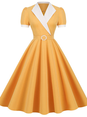 Hepburn Retro Lapel Short Sleeve Dress