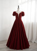 Burgundy Velvet Short Sleeve Bow Prom Dress