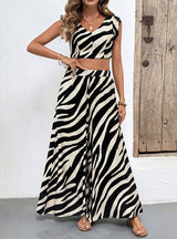 Sleeveless Shirt Wide-leg Pants Zebra Suit