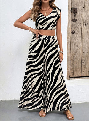 Sleeveless Shirt Wide-leg Pants Zebra Suit