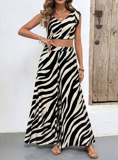 Sleeveless Shirt Wide-leg Pants Zebra Suit