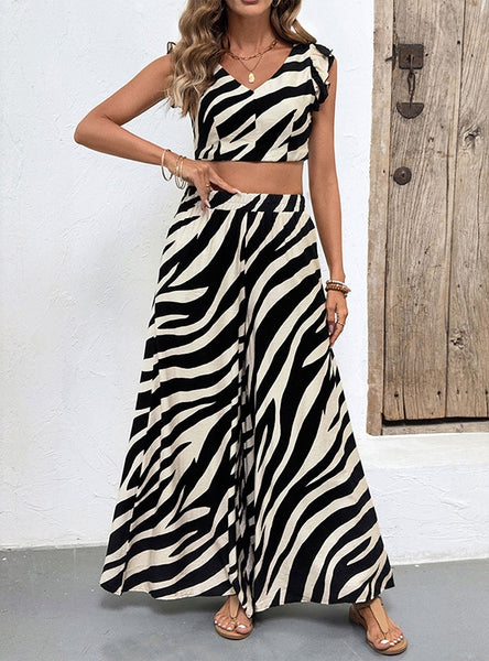 Sleeveless Shirt Wide-leg Pants Zebra Suit