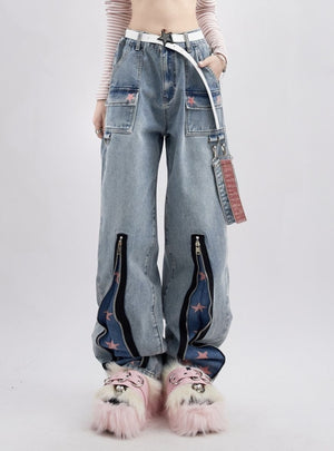 Star Print Design Loose and Slim Jeans