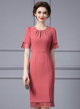 Brick Red Short Sleeve Mother Of the Brides Dress