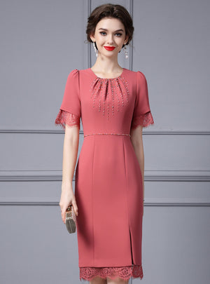 Brick Red Short Sleeve Mother Of the Brides Dress
