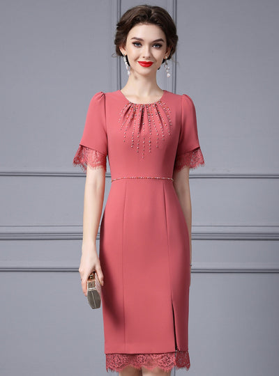Brick Red Short Sleeve Mother Of the Brides Dress