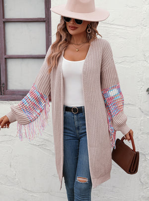 Fringed Long Sleeve Knitted Sweater