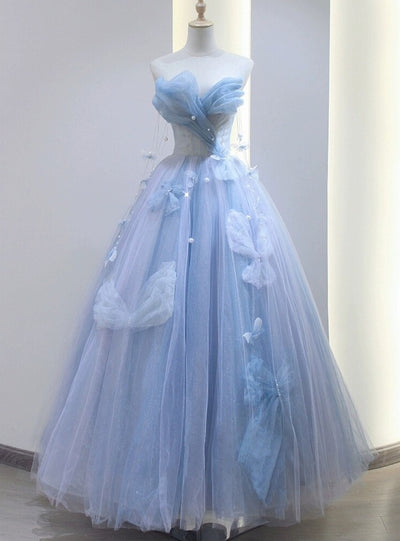 Blue Tulle Sequins Off the Shoulder Butterfly Prom Dress