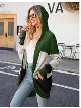 Hooded Knitted Cardigan Contrast Sweater Coat