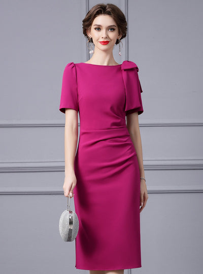 Fuchsia Short Sleeve Mother Of The Bride Dress