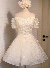 Yellow Lace 3D Flower Homecoming Dress