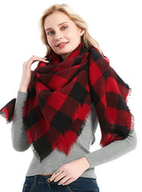 Ladies Cashmere Red and Black Plaid Scarf