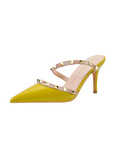 Pointed Metal Rivet Patent Leather Sandals