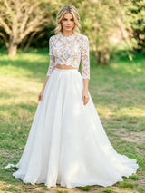 White Lace Long Sleeve Wedding Dress