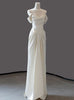 Ivory Satin Off the Shoulder Wedding Dress