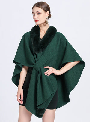 Wool Collar Loose Knit Woolen Coat Cloak Shawl
