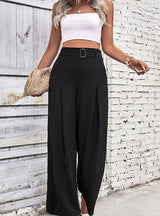 Solid Color High Waist Wide Leg Casual Pants