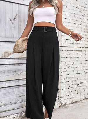 Solid Color High Waist Wide Leg Casual Pants