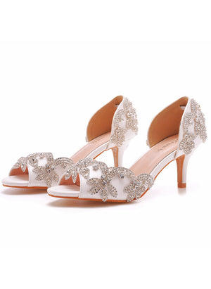 Fish-billed High-heeled Rhinestone Wedding Shoes
