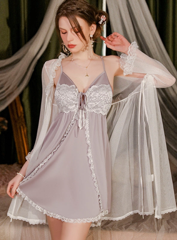 Mesh Chest Pad Gathers Sling Nightdress Robe