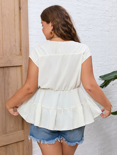 V-neck Loose Plus Size Ladies' Shirt