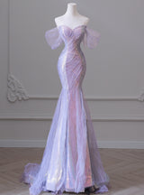Purple Mermaid Sequins Pleats Prom Dress