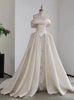 Ivory White Satin Lace Beading Wedding Dress